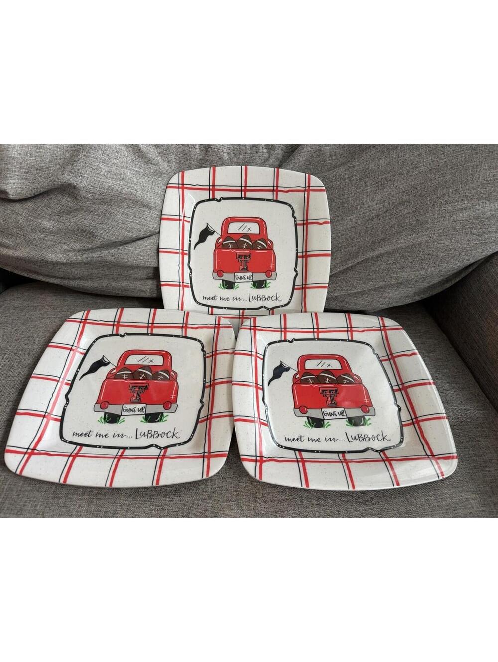 Texas Tech Red Raiders Plates Set of 3 Meet Me in Lubbock Guns Up Magnolia Lane